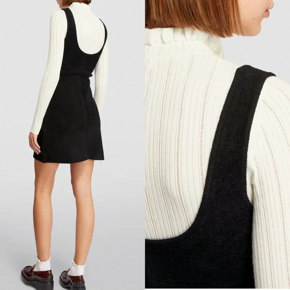 Sandro Ora pinafore turtle neck overlay dress